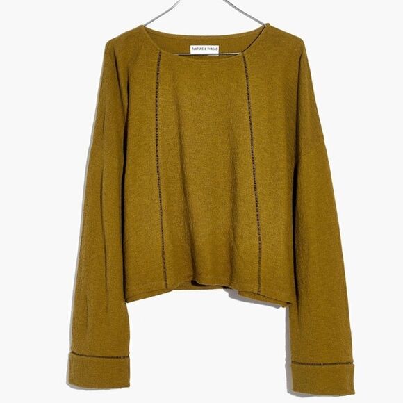 Madewell Texture & Thread Eyelet-Inset Top Spiced Olive Long Sleeve Size XS - Picture 1 of 11
